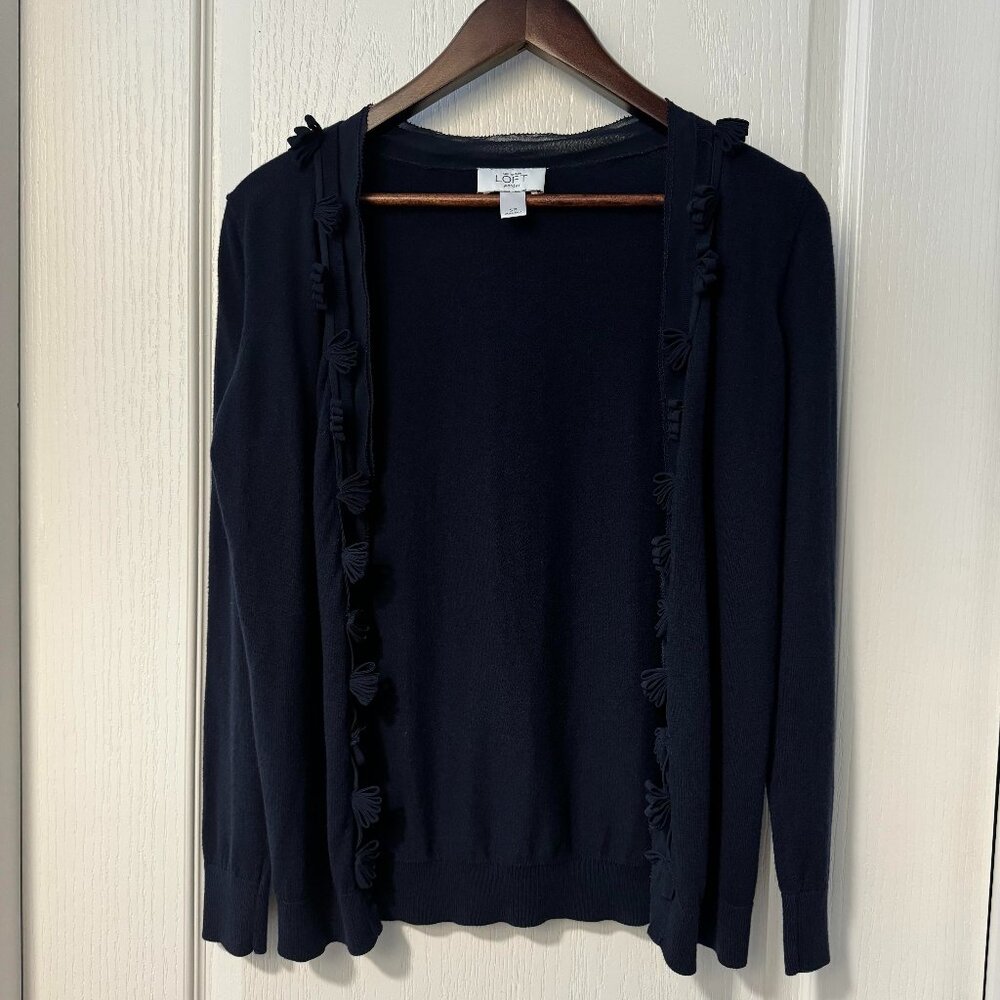 Women's Ann Taylor LOFT Blue Floral Cardigan, Size Small-Petite